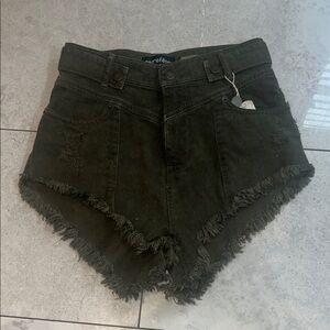 Retrofete NWT Olive Green Women's High-Waisted Distressed Shorts
